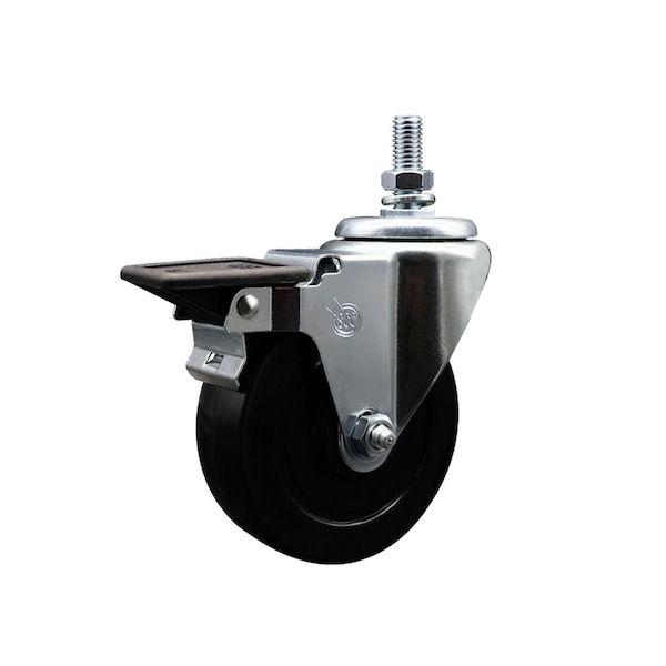 4 Inch Soft Rubber 10 MM Threaded Stem Caster with Brake